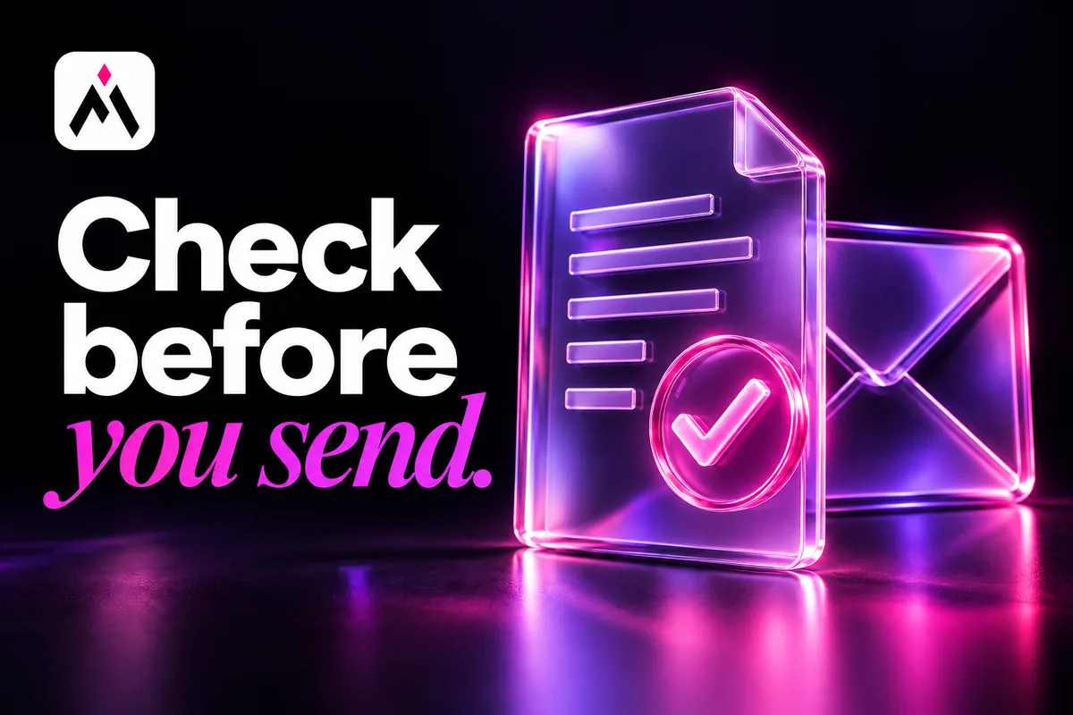 A glass report with a checkmark and envelope. Cover: Check before you send.